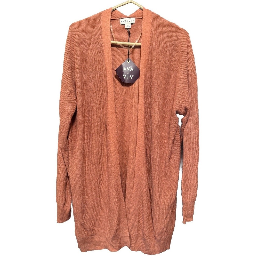 Ava Viv Women's Knit Open‎ Front Cardigan Sweater - Orange / Peach 2x